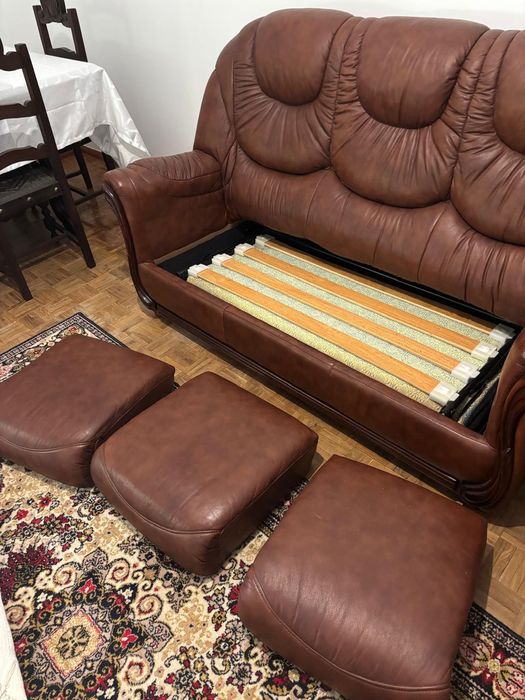 Sofá e Poltronas de Pele Autêntica em Perfeito estado