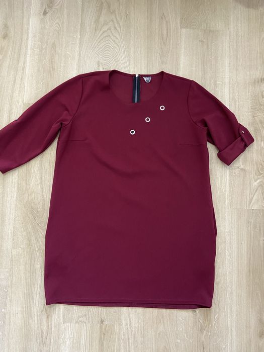 Miki rozm 48 4XL bordowa sukienka bawełna krótki rękaw kieszenie