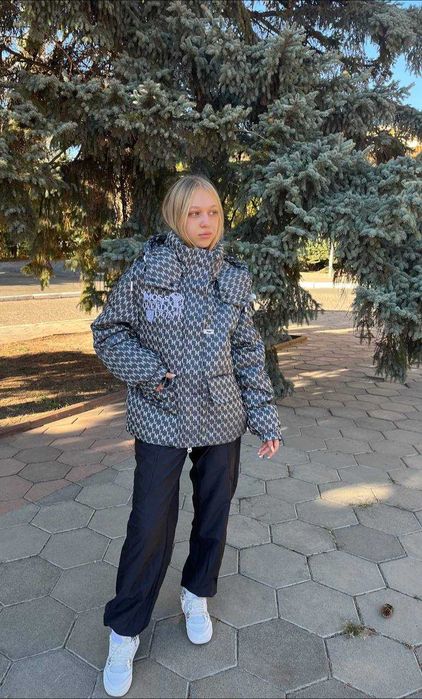 Жіночий пуховик з біопуху | Туреччина | Принт «Monogram» РОЗПРОДАЖ