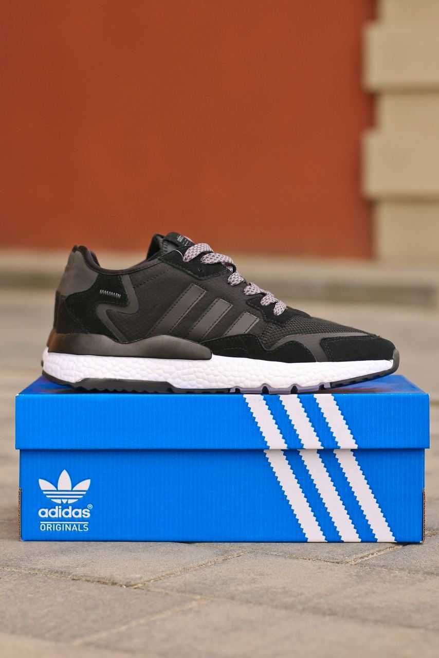 Чоловічі кросівки Adidas Nite Jogger чорний з білим 1018 ЯКІСТЬ