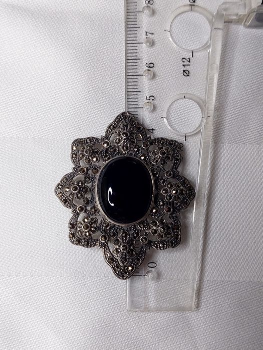 Брошка кулон срібло вінтаж ручна робота Онікс