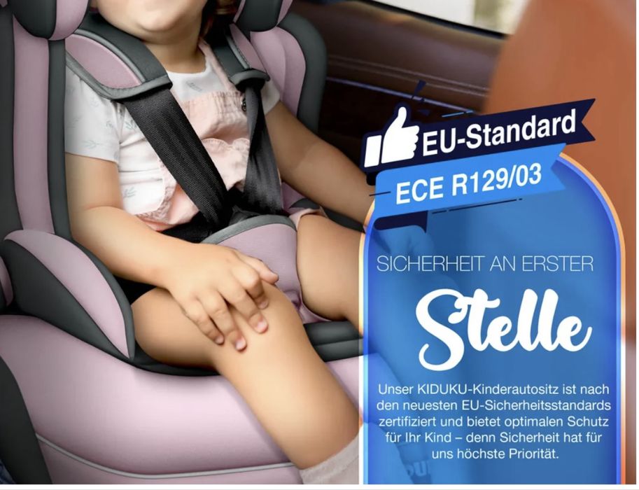Fotelik samochodowy KIDUKU 9-36 kg, nowy, regulowany, szaro rozowy