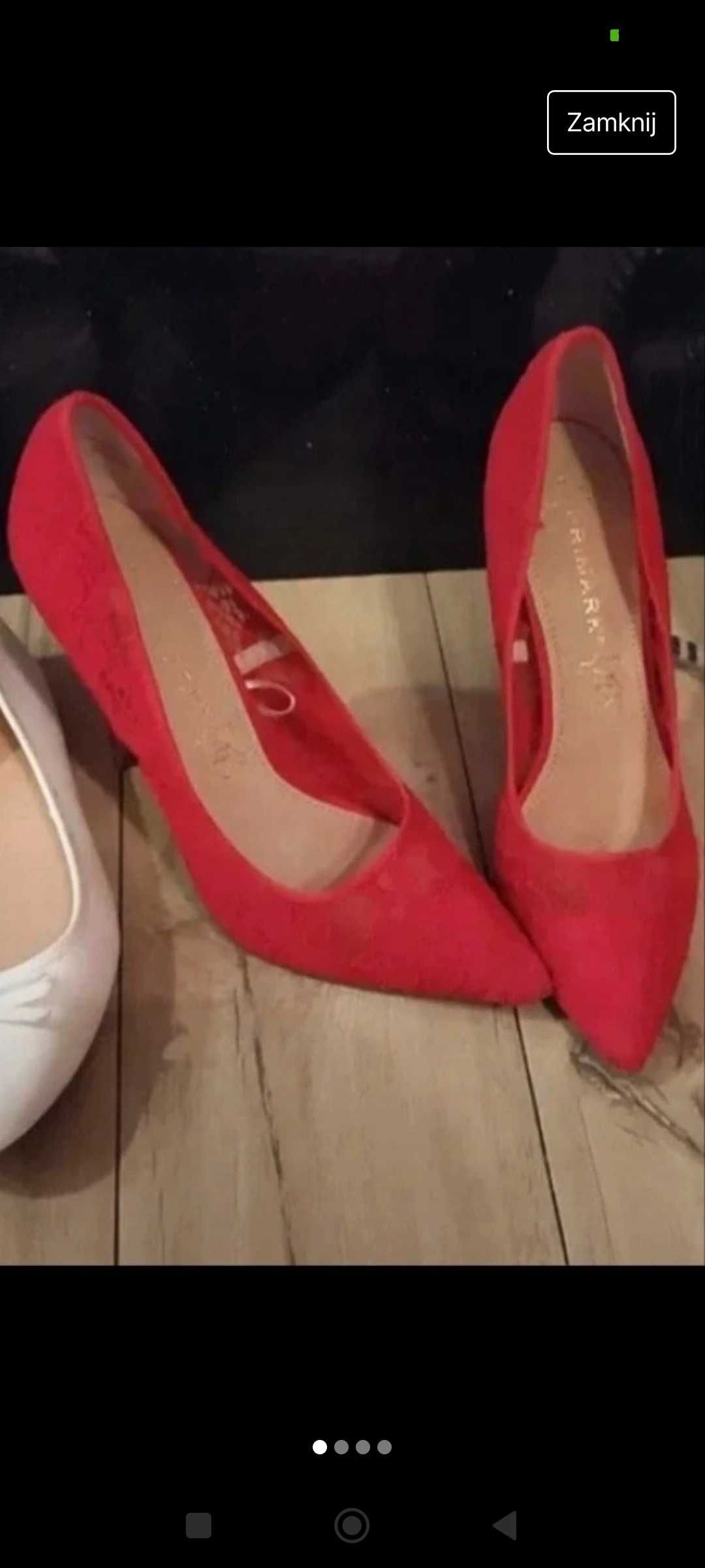 Buty szpilki sandaly beżowe czerwone koronka r 40 nizsze