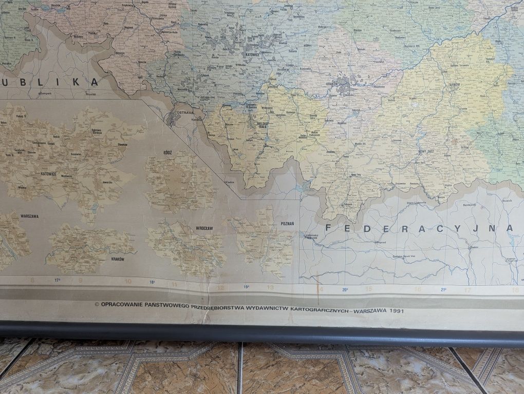 Mapa polski duża na wieszak 1991