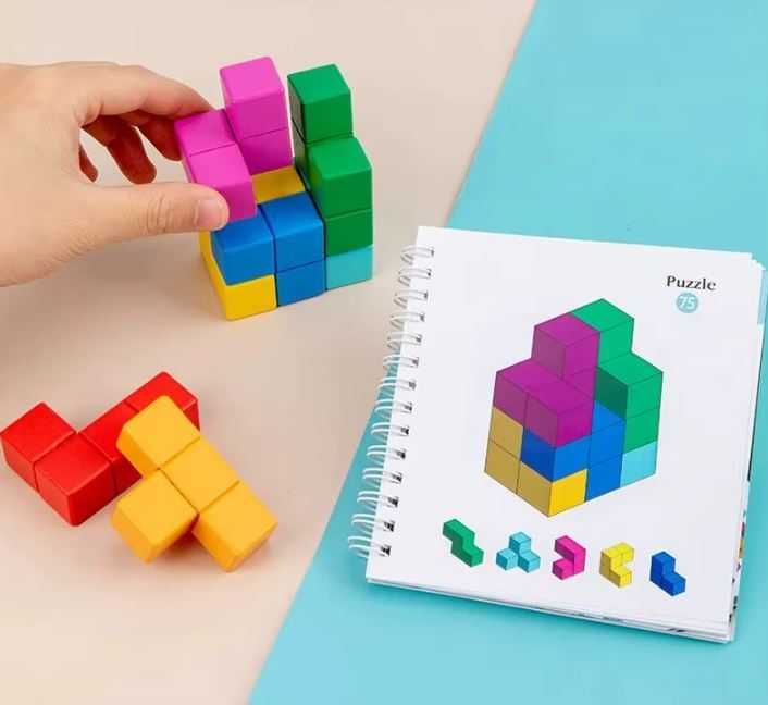 3d набор деревянных кубиков развивающая игра 4+ конструктор сортер