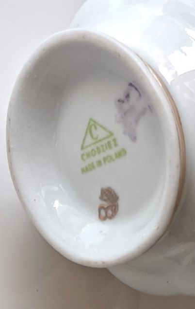 Nowa piękna porcelana Chodzież Róża Iwona złota 5szt świecznik dzbanki