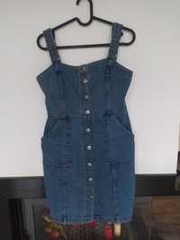 Sukienka jeansowa mini na szelkach H&M, rozmiar 38