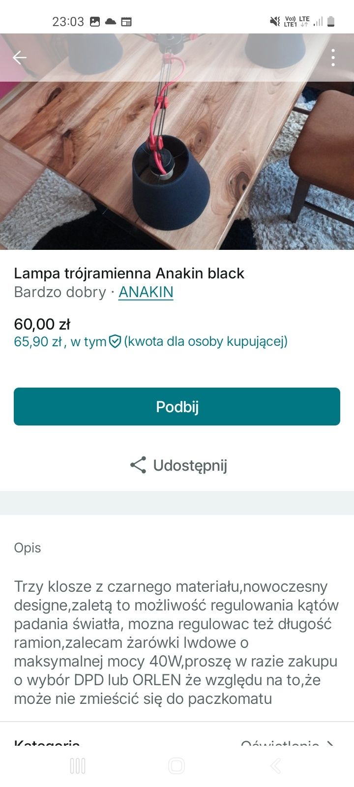 Lampa trójramienna Anakin black