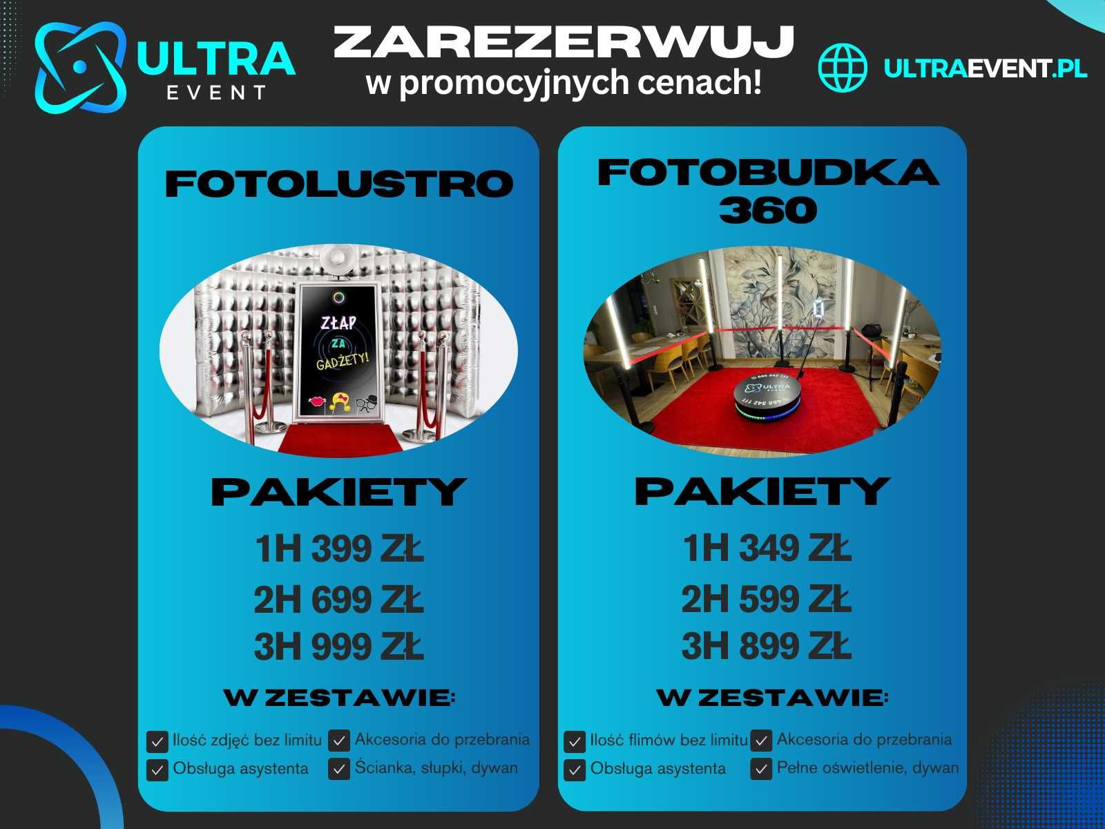 Fotobudka 360, FotoLustro, Ciężki dym, fontanny iskier, miny dymne