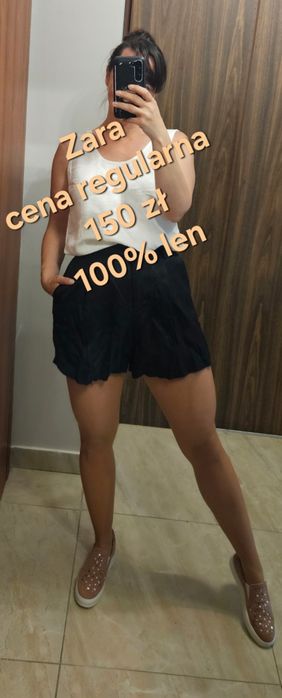 Czarne Bermudy szorty Zara lniane
