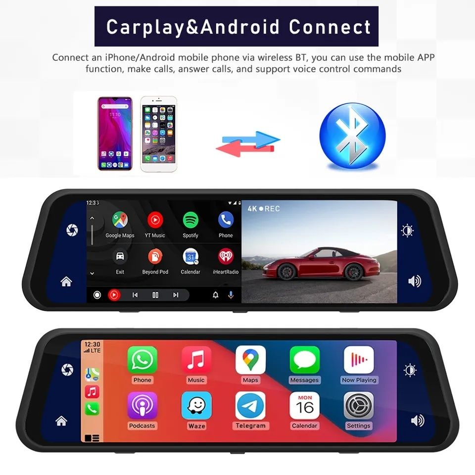 Wideorejestrator 4k/ kamera cofania/ nawigacja/ carplay/ Android auto