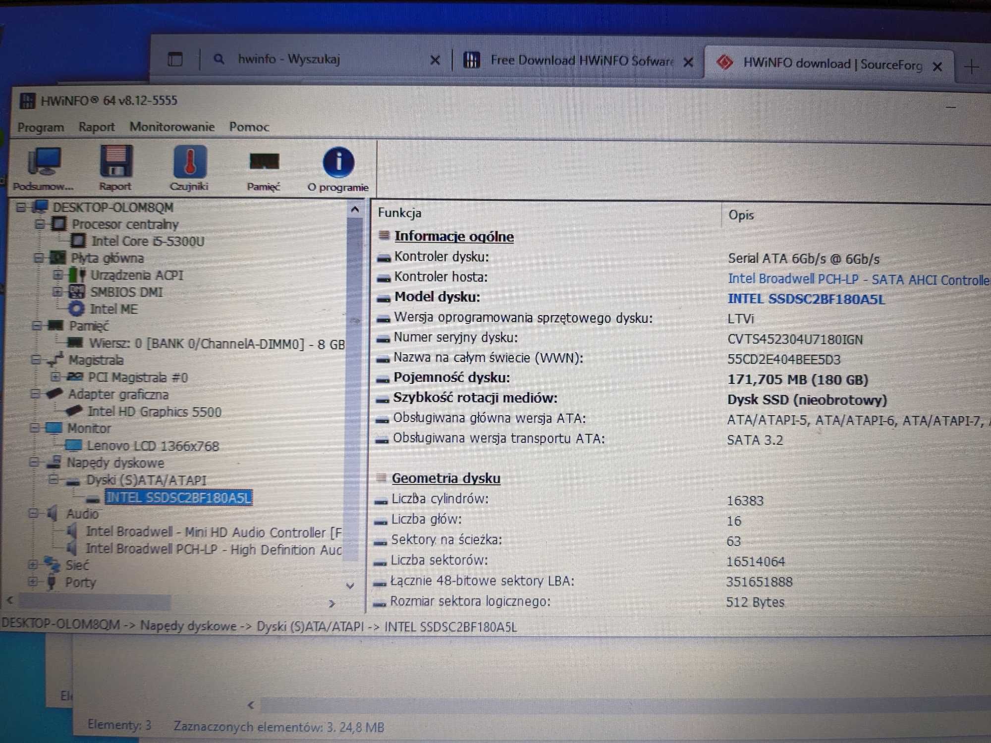 Poręczny Laptop lenovo x250 i5 180 GB 12,5 cala