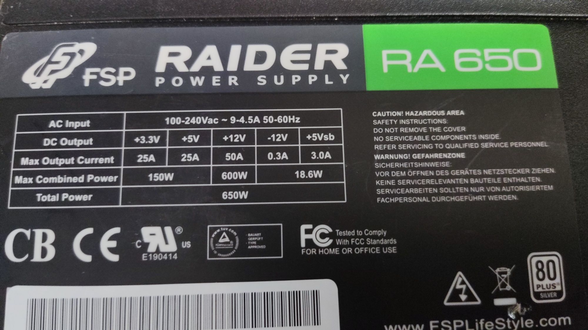 Fonte de Alimentação  PSU  FSP raider RA 650w 80 plus Silver