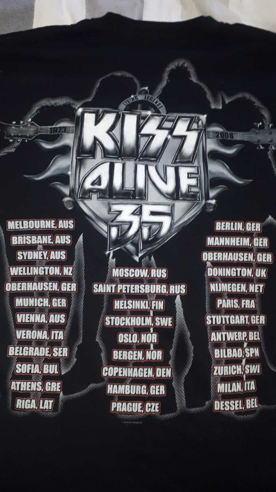 винтаж KISS ALIVE 35 ФУТБОЛКА для Тура по ЕВРОПЕ 2008 год