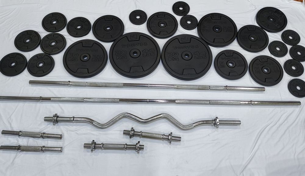 140kgs discos+ barras de musculação