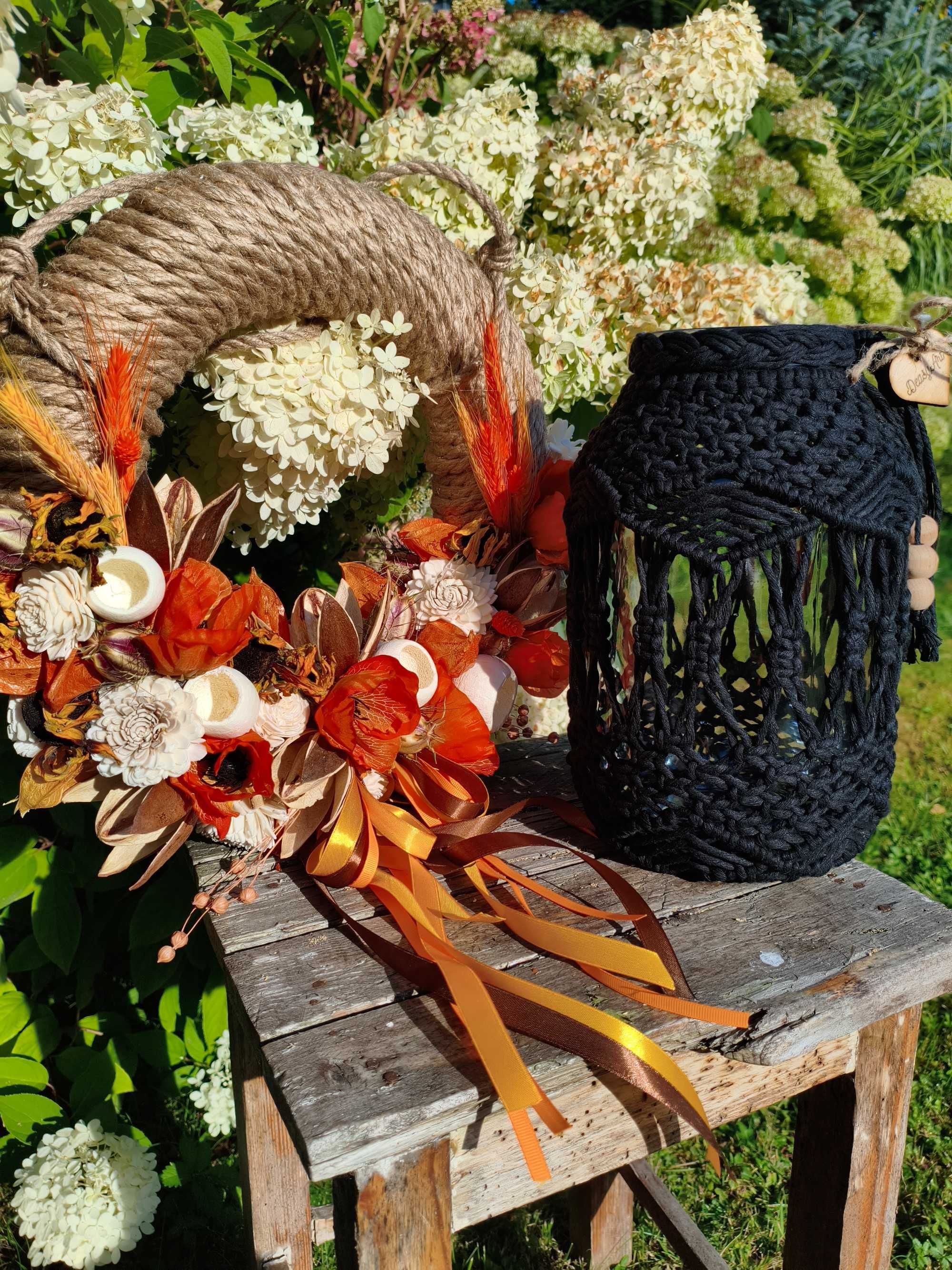 Duży makramowy lampion w stylu Boho - czarny
