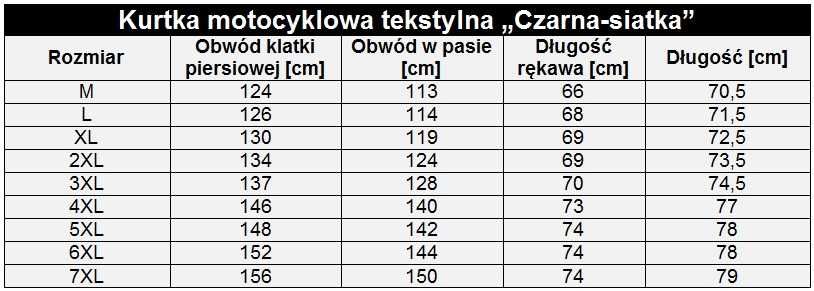 Meska kurtka Motocyklowa Czarna MESH siatka  Od M do 7XL Duże rozmiary