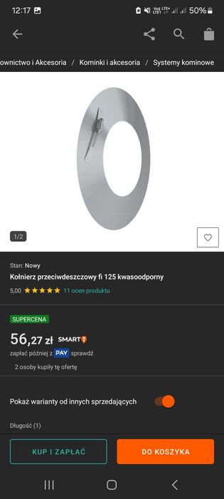 Ustnik poziomy długi 80x120 dł. 750mm, rura, komin, junkers, piec