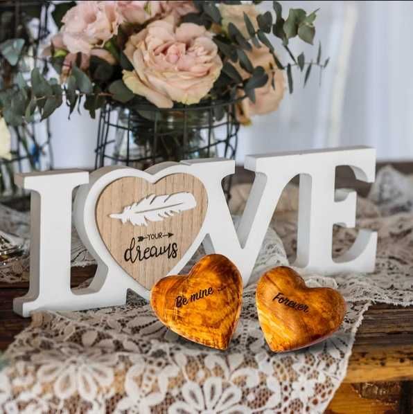 Grawerowane serca "Be mine... Forever" z drewna oliwnego SOLTAKO