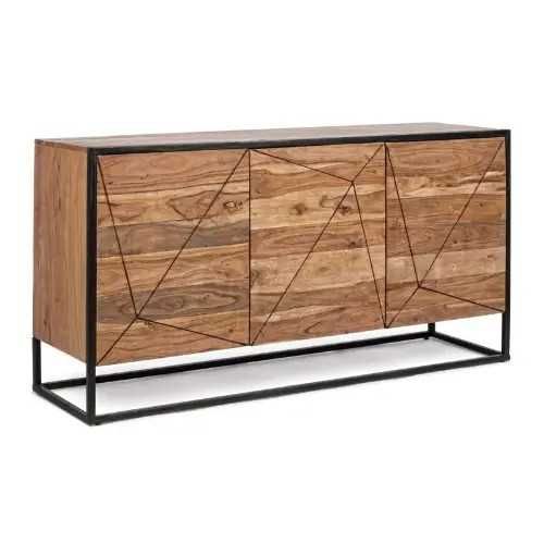 Komoda Egon 3-drzwiowa z drewna akacjowego i metalu 145x40x76 Bizzotto