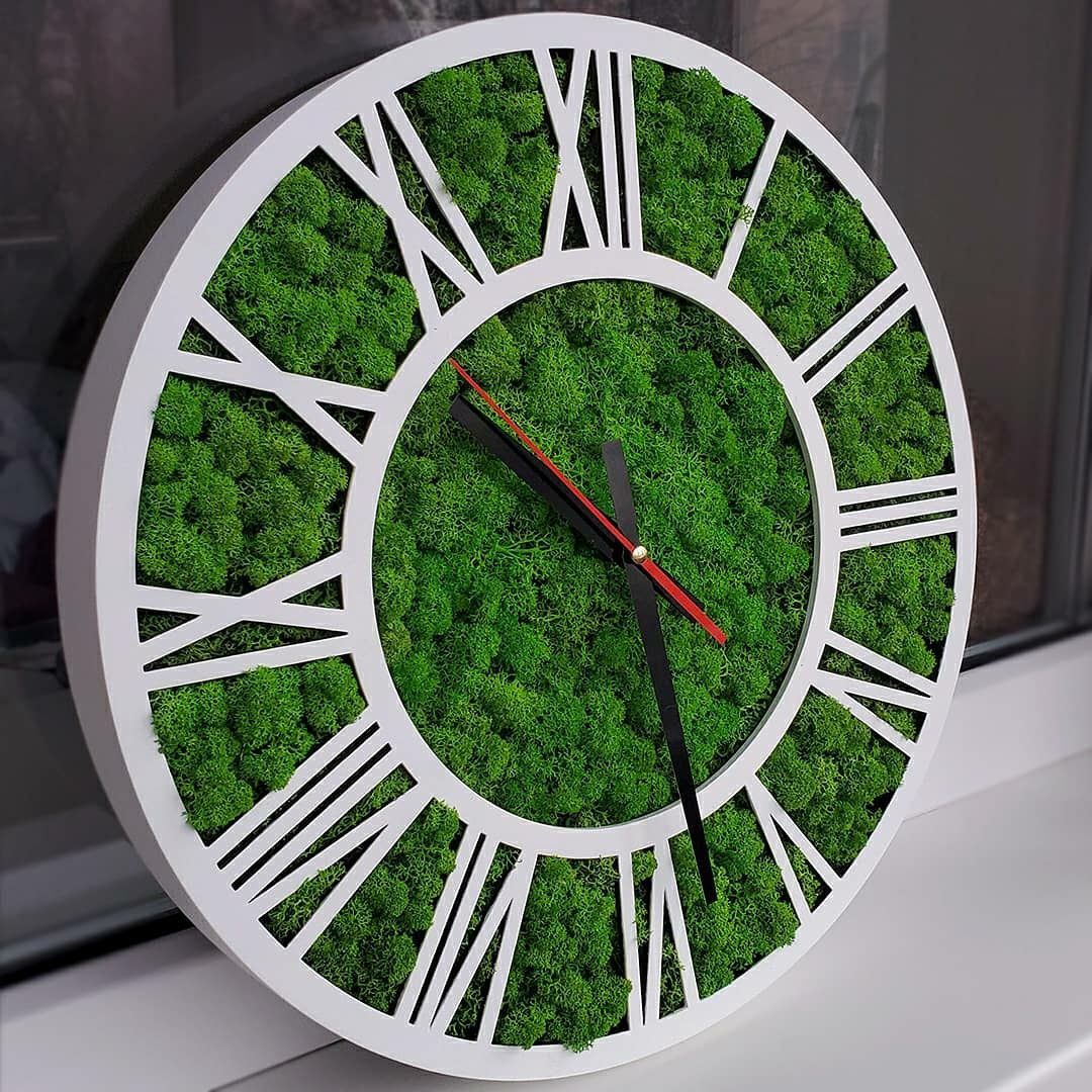 Часы из мха в наличии, настенные часы, стабилизированный мох, эко часы