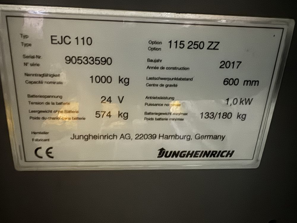 Електричний штабелер Jungheinrich EJC 110 250ZZ 2017 Liion