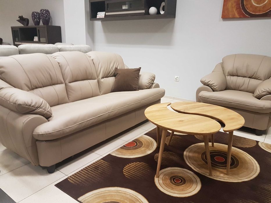 Tajfun - komplet wypoczynkowy, skóra naturalna 100% układ 3+1+1
