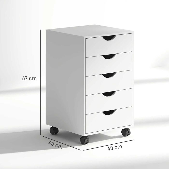 HOMCOM Bloco de Gavetas com Rodas 5 Gavetas 40x40x67 cm Branco