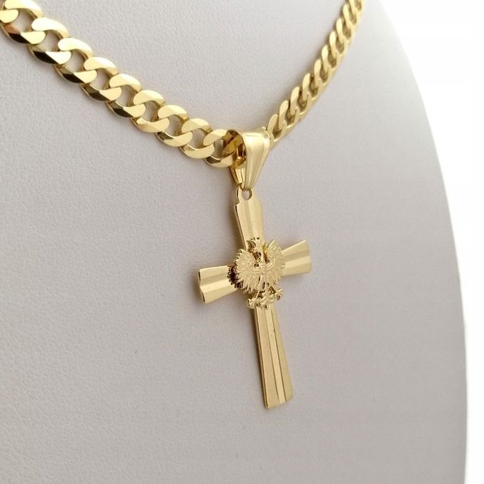 Złoty Łańcuszek Męski Z Krzyżykiem 585, 925 Wisiorek Krzyż Orzeł Godło