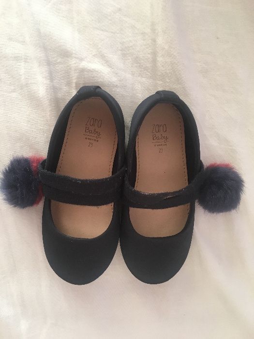 Buty Balerinki baletki zara 23 granatowe z pomponem