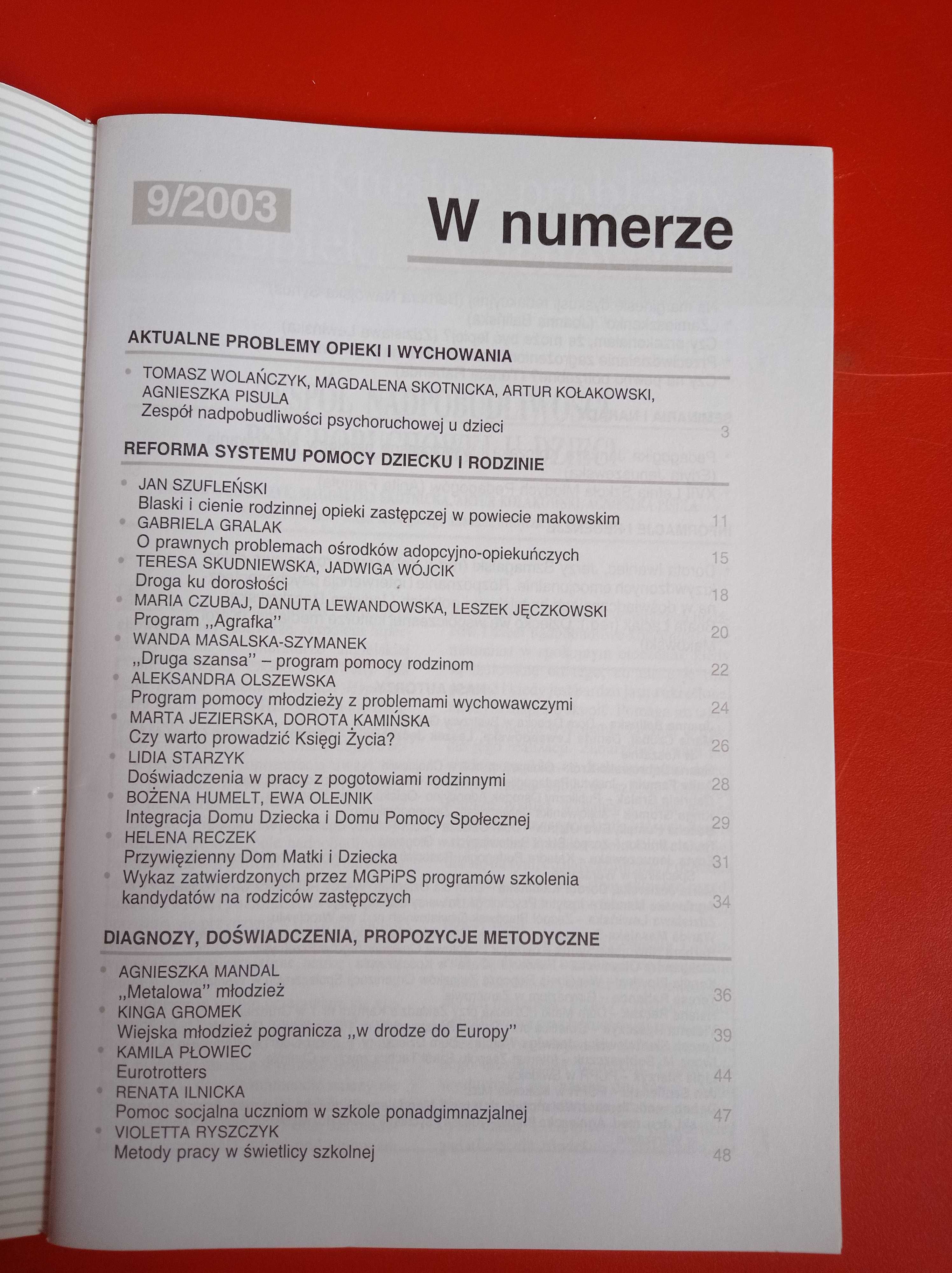 Problemy opiekuńczo-wychowawcze, nr 9/2003, listopad 2003