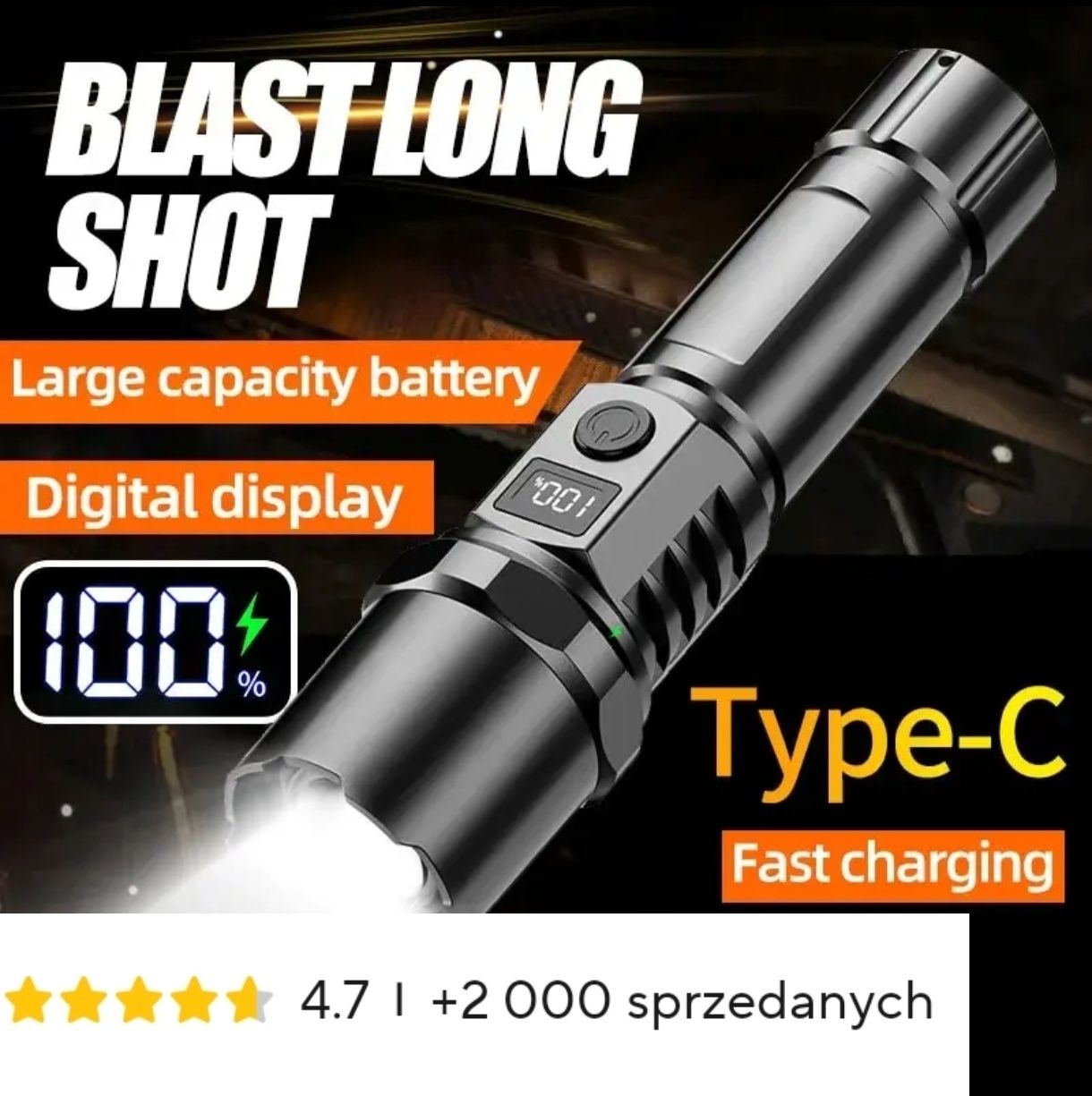 Latarka Led HP100 Mega Zoom - ładowanie USB