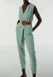 Стильный бирюзовый комбинезон на запах с карманами ZARA L XL
