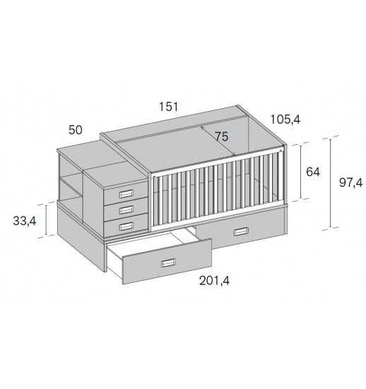 Quarto de Bebé Modular (Convertível) Marca Rimobel + Cómoda + Colchão