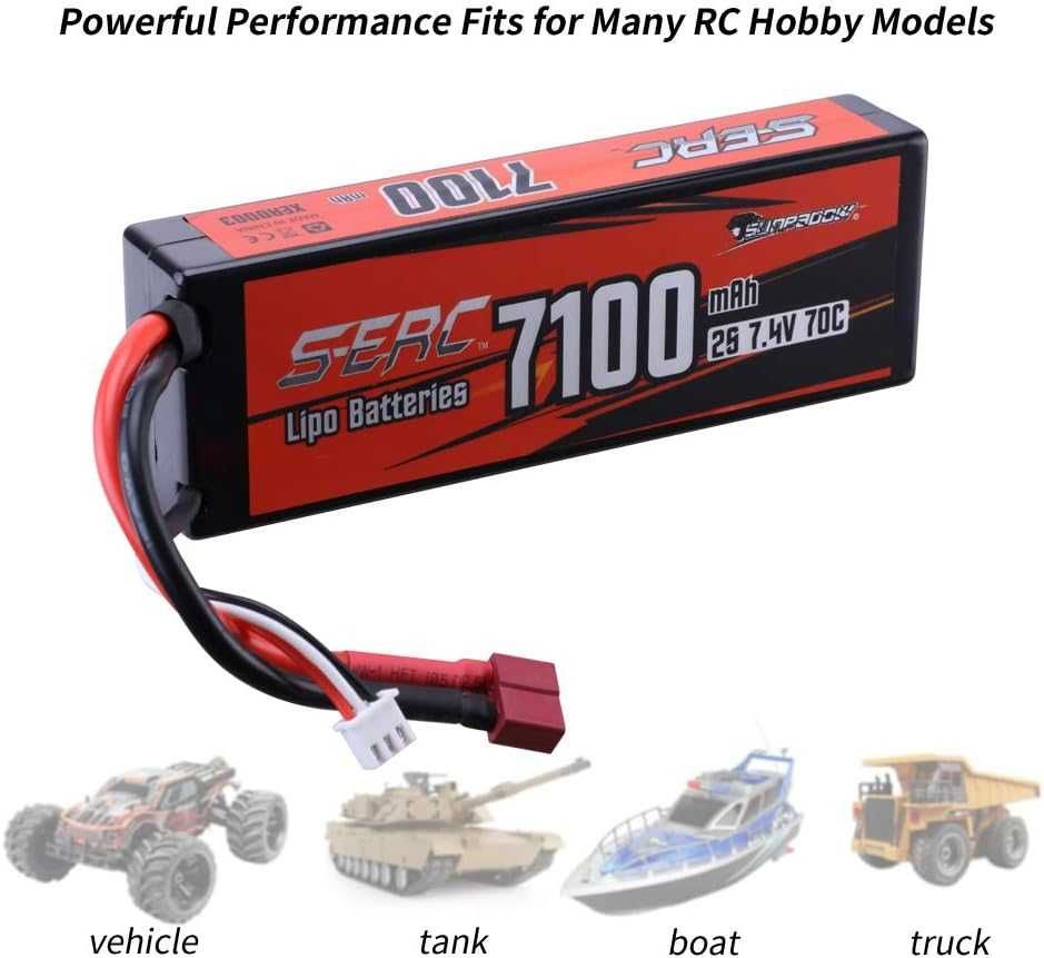 Sunpadow 2S LiPo 7.4V 7100mAh 70C із твердим корпусом Deans T Plug