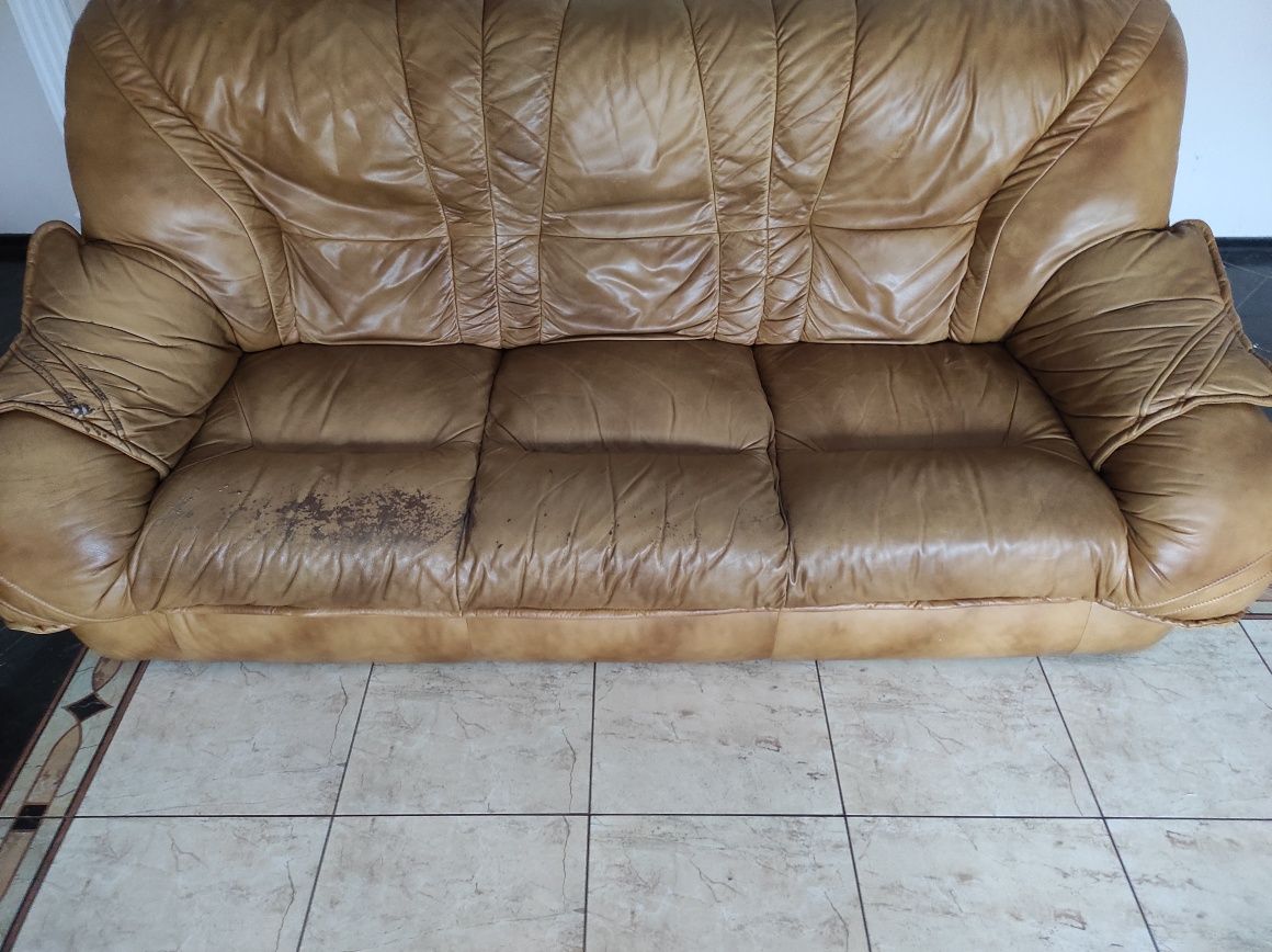 Komplet wypoczynkowy sofa skórzana 3+2+1