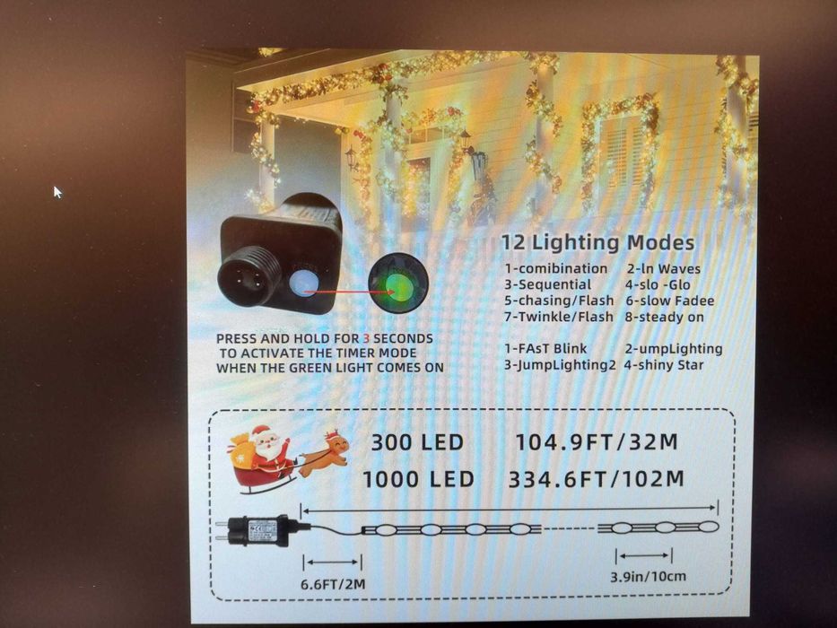 Luzes decorativas de NATAL coloridas para exterior, 32mt e 102metros