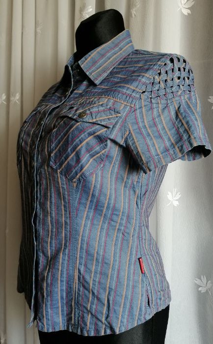 Pierre Cardin j.Nowa ażur elegancka niebieska koszula bluzka XL L