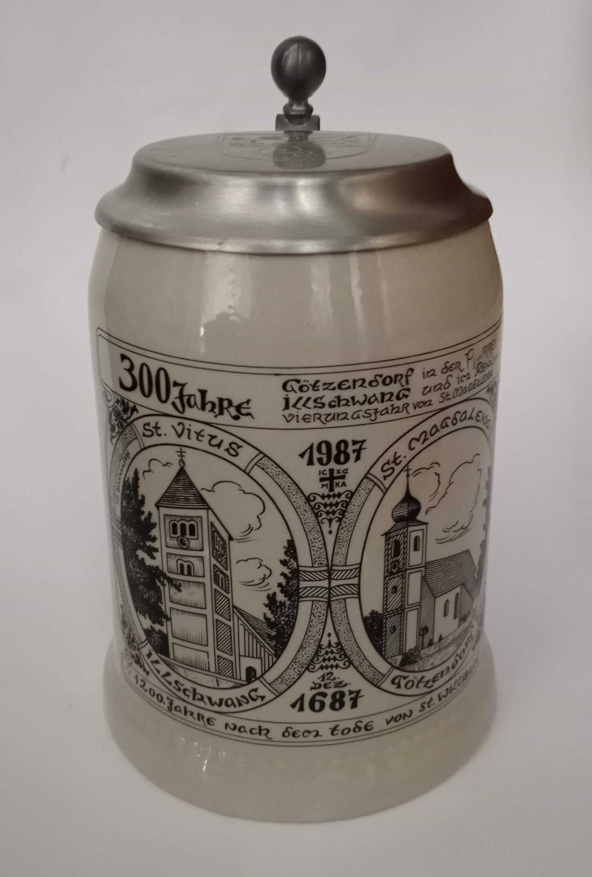 Kufel ceramiczny z cynową pokrywką Germany