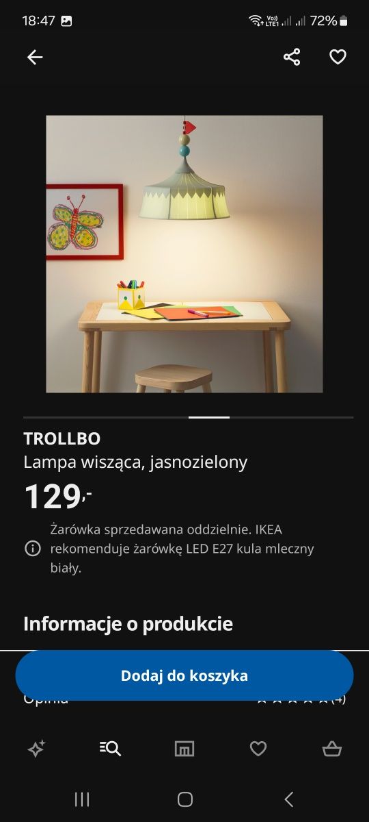 Lampa wisząca Ikea Trollbo do pokoju dziecięcego