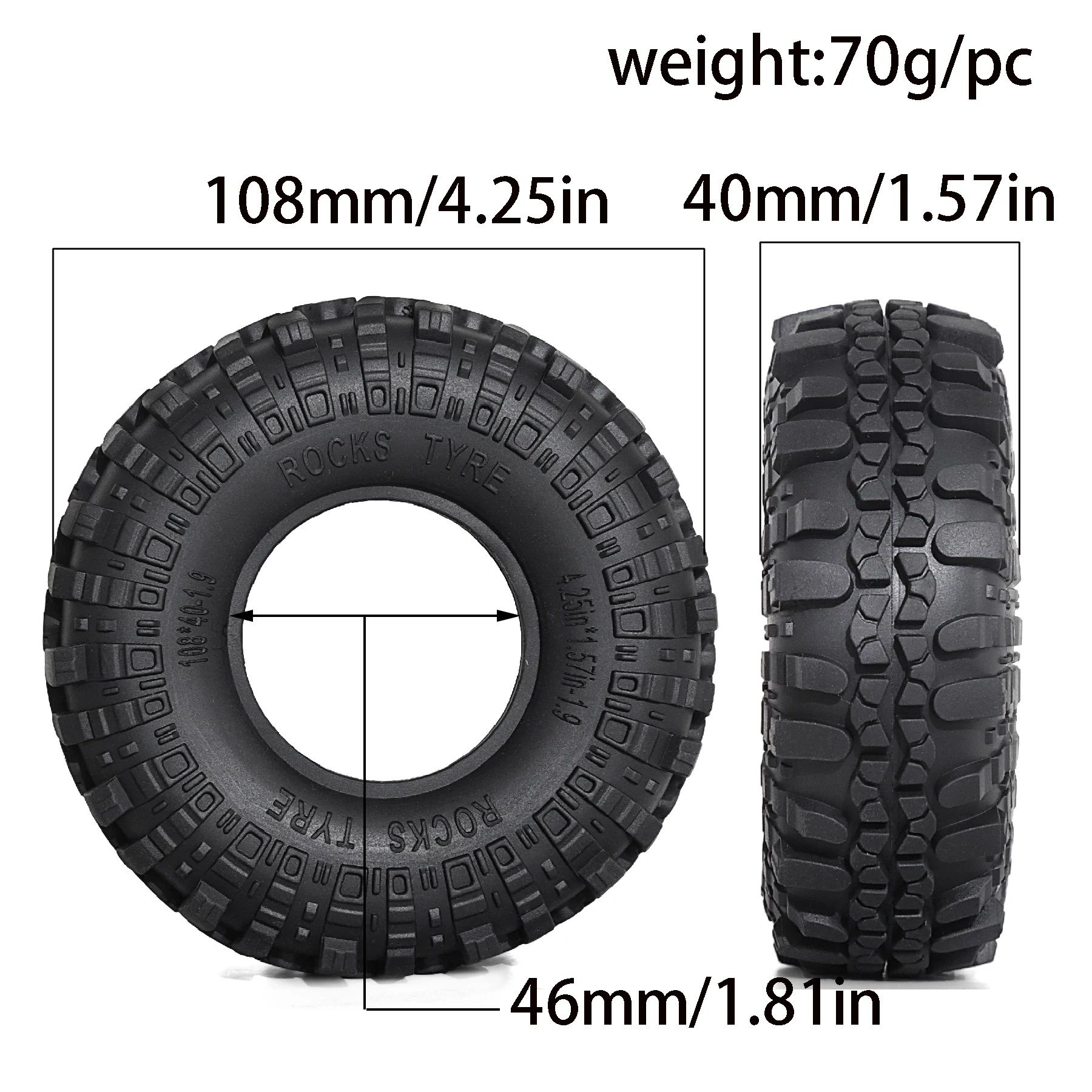 4 opony 1.9" 108x40mm do modelu rc TRX SCX MST FMS TAMIYA AMEWI REELY