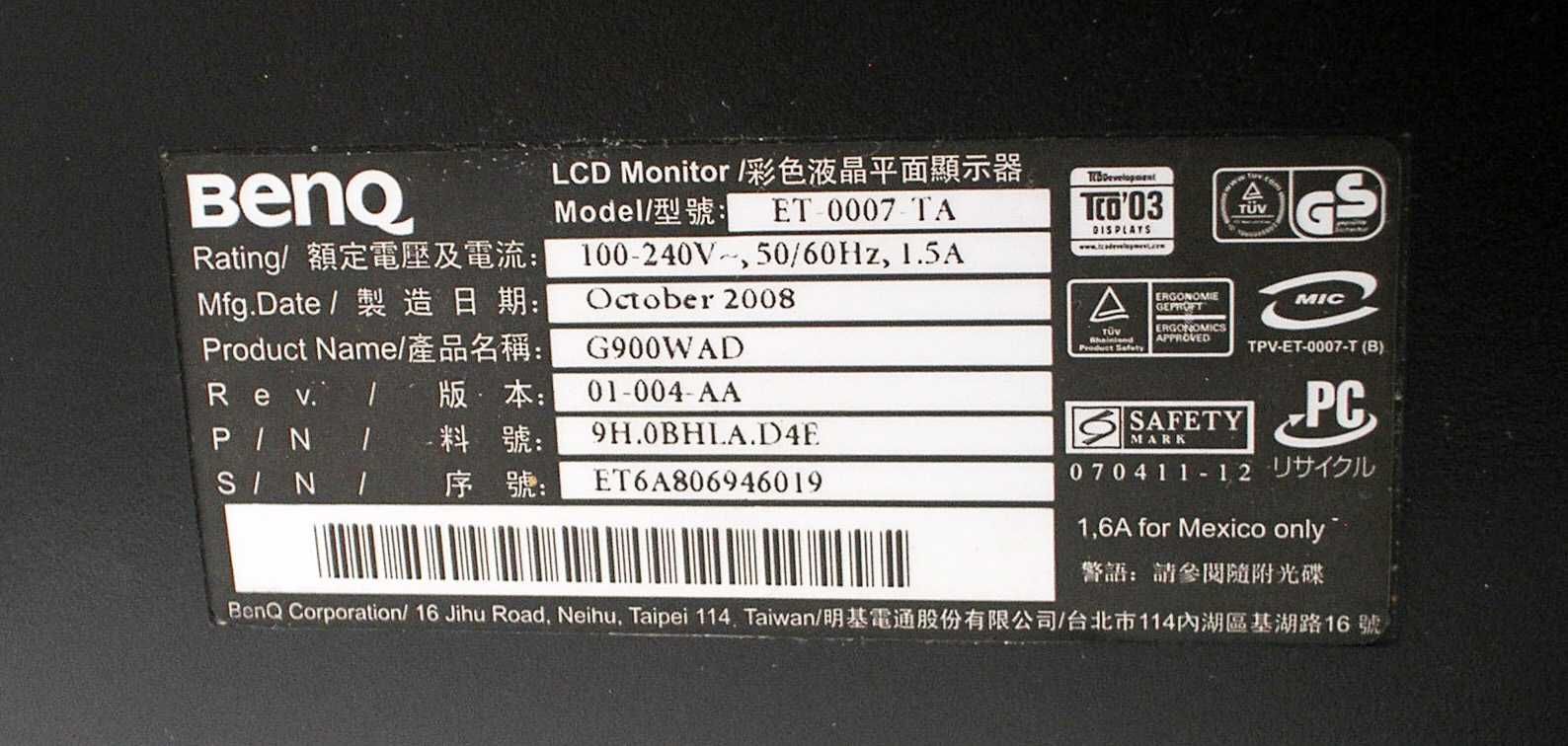 Monitor 19" BENQ G900WA