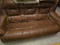 Conjunto de 3 sofás em pele 1 de 3 lugares e 2 de 1 lugar cor castanho