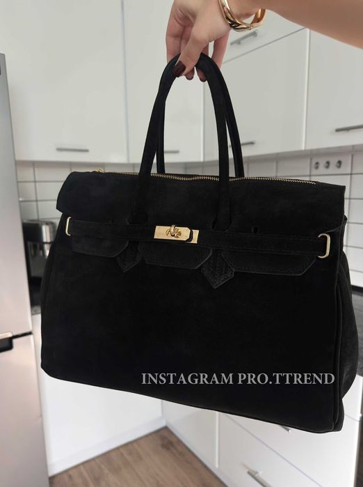 Замшева чорна жіноча сумка, шопер формат а4 натуральний замш