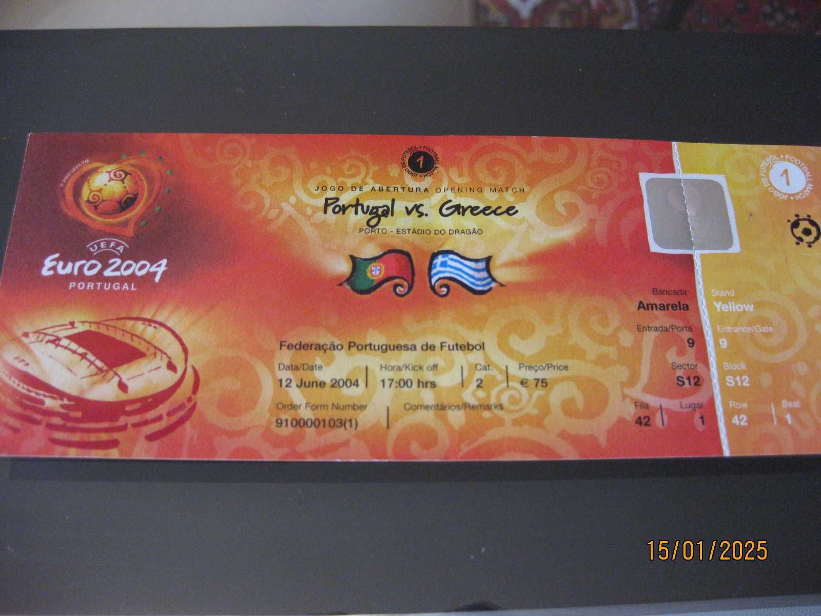 Bilhete Original EURO 2004 - Portugal/Grécia