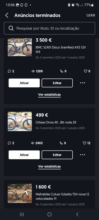 Bicicletas de estrada oportunidades