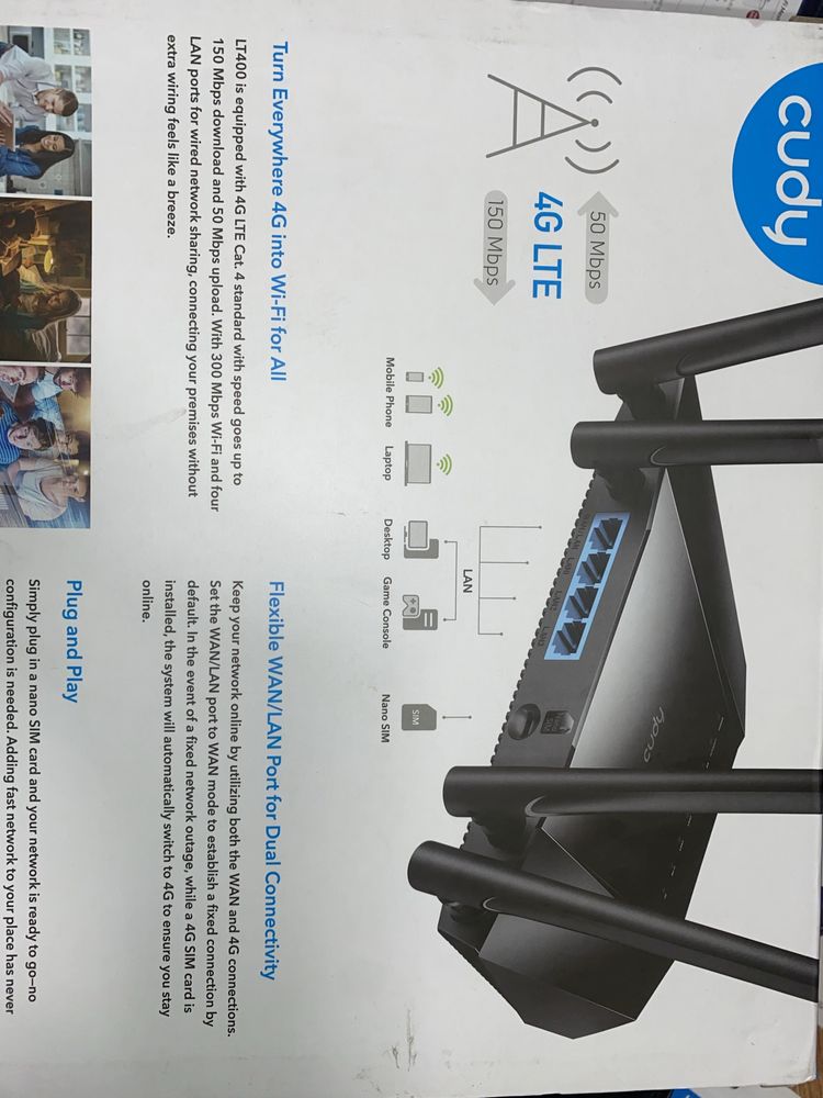 Маршрутизатор Cudy LT400, N300 Wi-Fi 4G LTE Cat4 Router