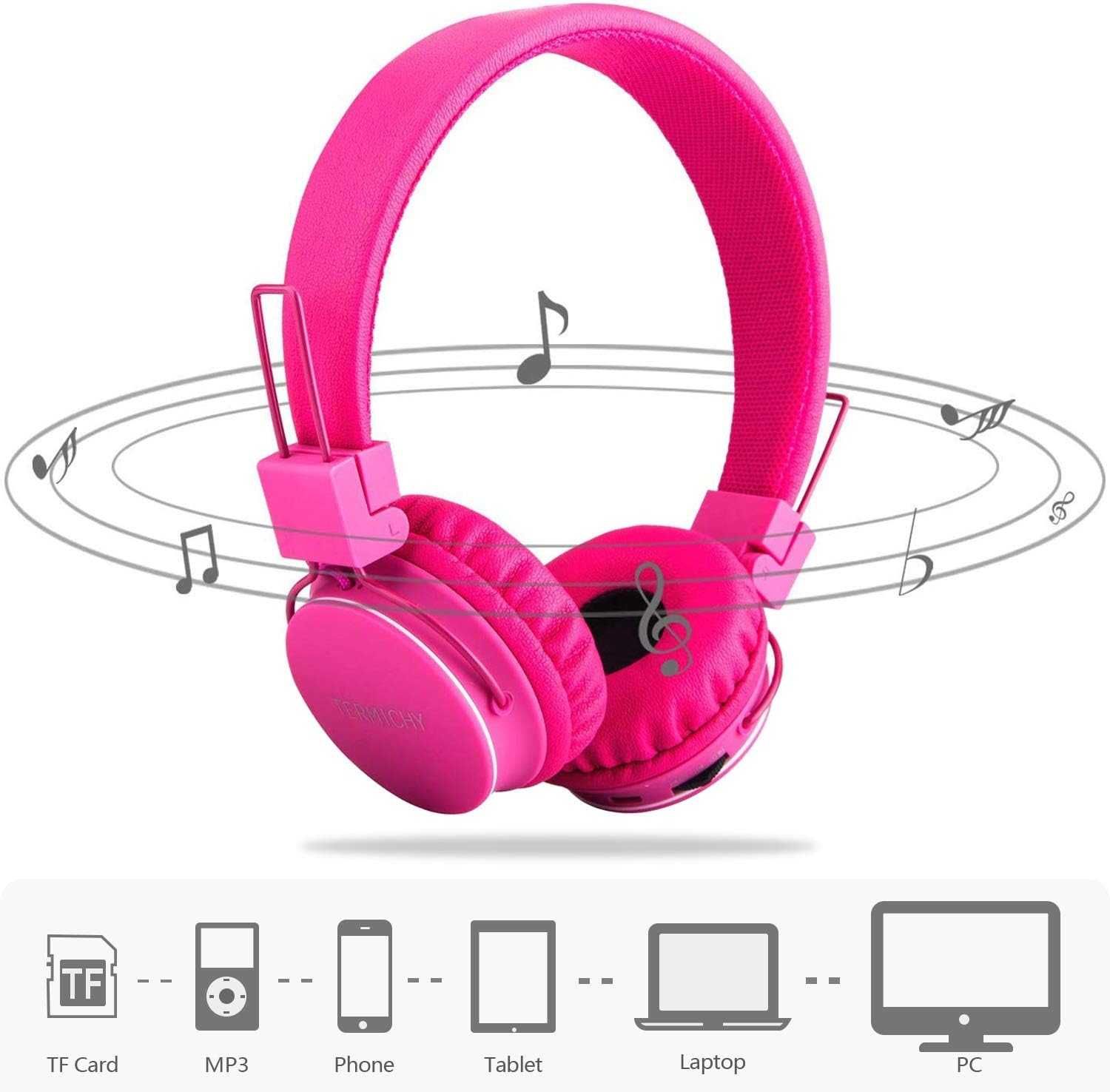 Termichy X2 bezprzewodowe Słuchawki Bluetooth dla dzieci AUX FM różowe