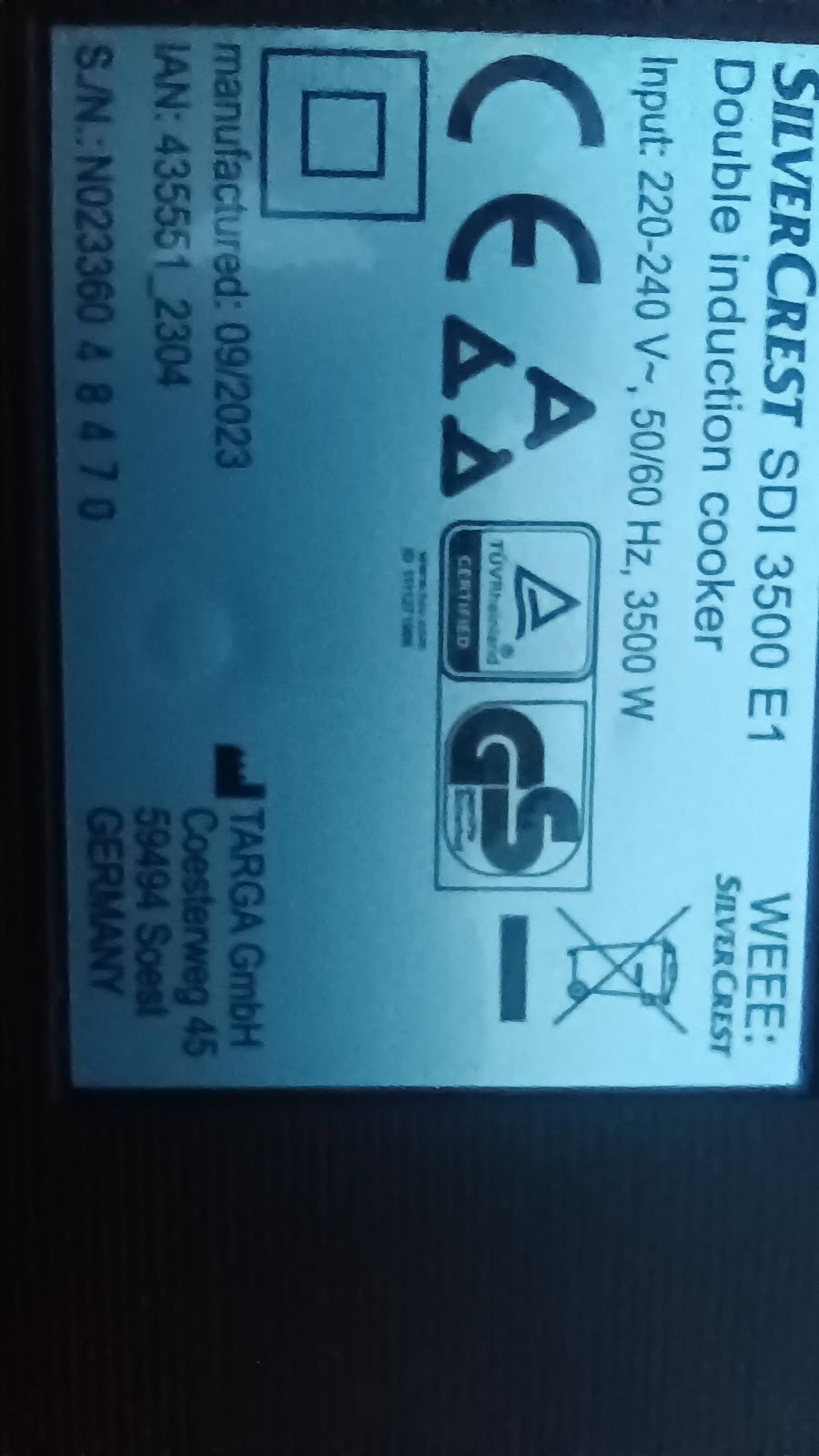 Kuchenka indukcyjna SILVER CREST SDI 3500 E1
