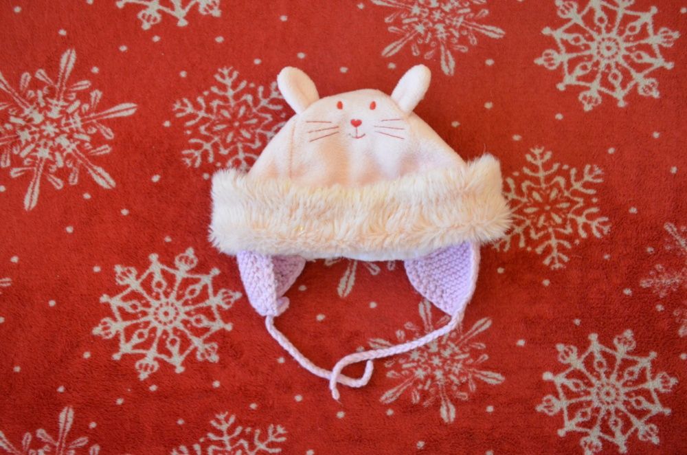 śliczne ZIMOWE CZAPECZKI niemowlęce 0-6m CIEPŁE czapka czapeczka